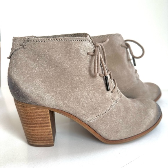 TOM’S LUNATA LACE-UP BLOCK HEEL BOOTIES IN DESERT TAUPE. Sz8 - Picture 2 of 12